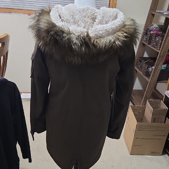 Olive Utility Jacket with Fur Trim Hood - Picture 5 of 5